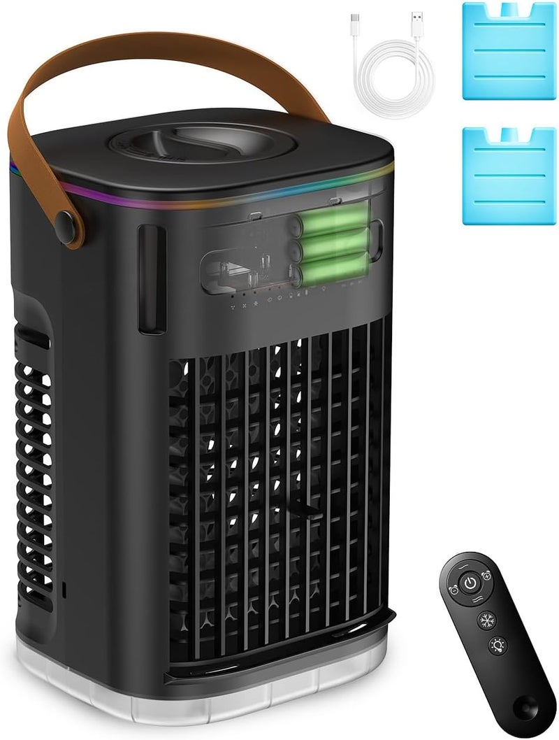 Slkdrft 3-IN-1 Portable Air Conditioners, 5400mAh Built-In Battery Personal Evaporative Air Cooler Fan, Ice Packs & 1200ml Water Tank, 1-7h Timer & Remote, Mini Air Conditioner for Car Desktop Camping - Image 1